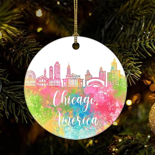 Vista 13 de Two-Side Printed America-Miami Ceramic Christmas Ornament, Novelty for Family Friends Kids, Cityscape Christmas Keepsake Pendants
