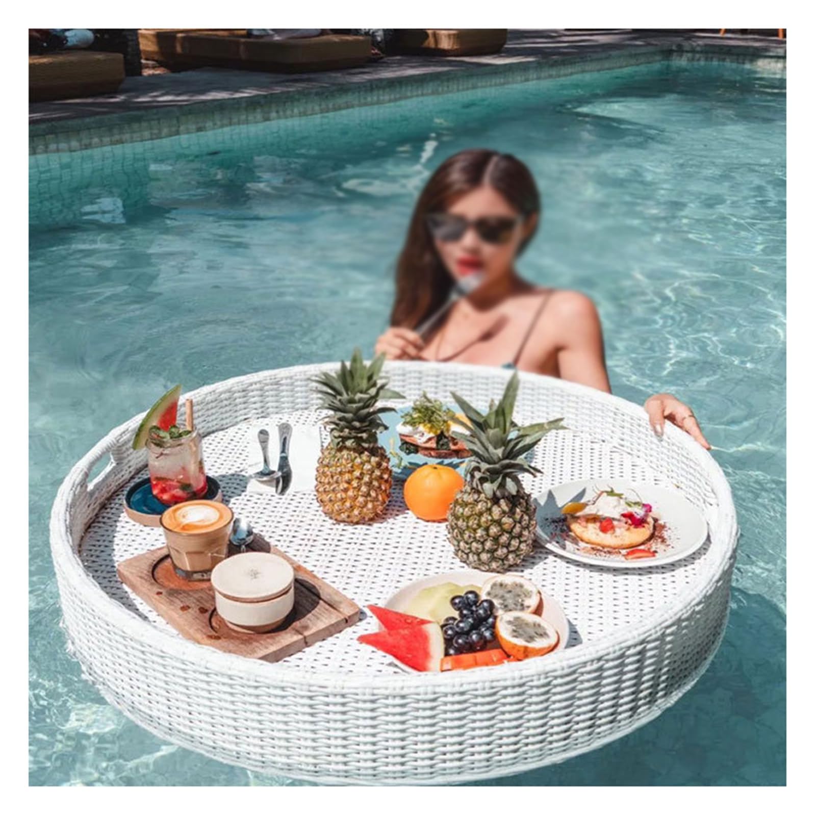 Serenepeak White Round Floating Tray Luxury Floating Serving Tray Table And Swimming Pool Floats(,80Cm)