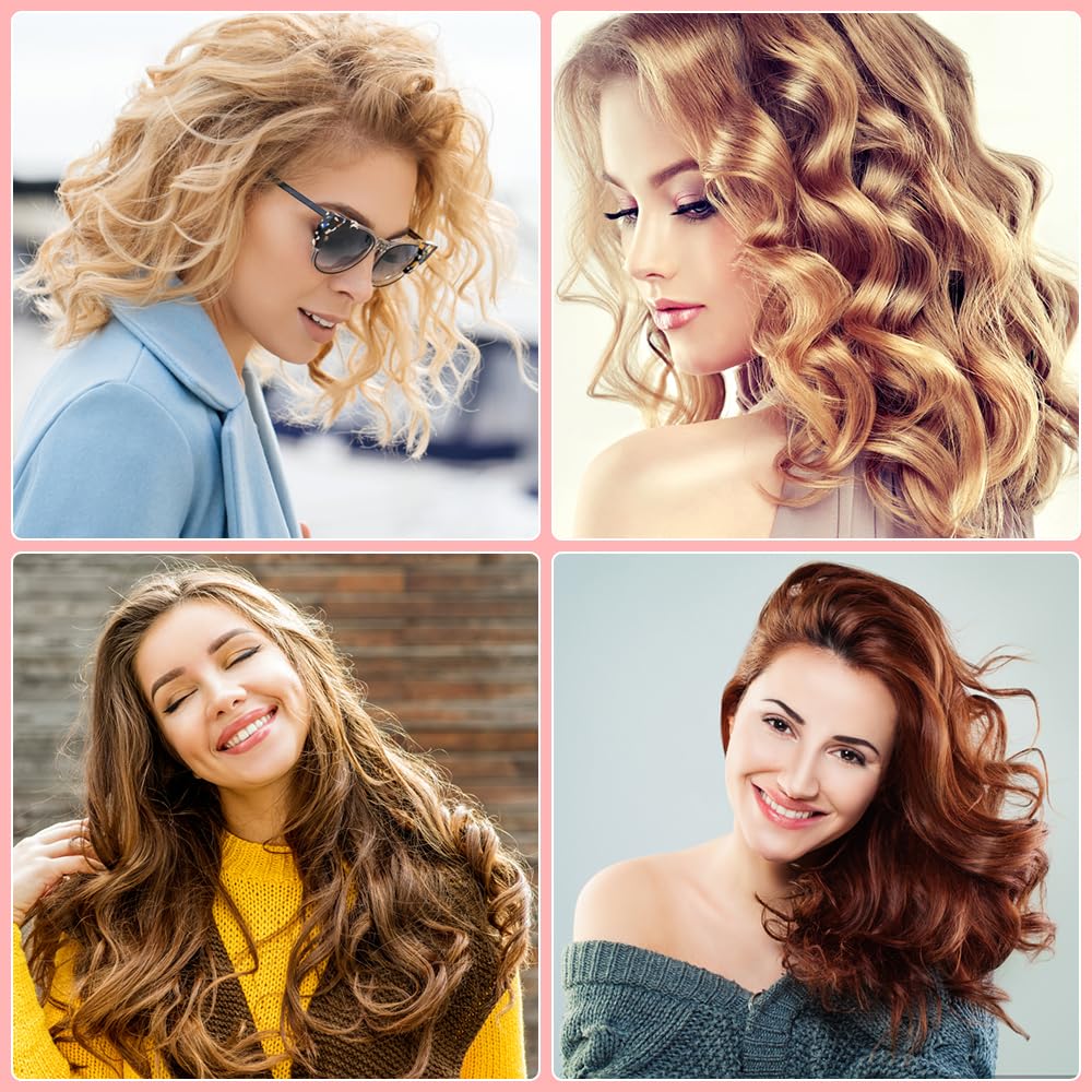 Rizador Pelo Ondas, 32 mm Rizador de Pelo, Ondulador de Pelo con 5 Temperaturas, Ondulador de Pelo Iónico, Rizador de Rollos de Huevo (Rosa)