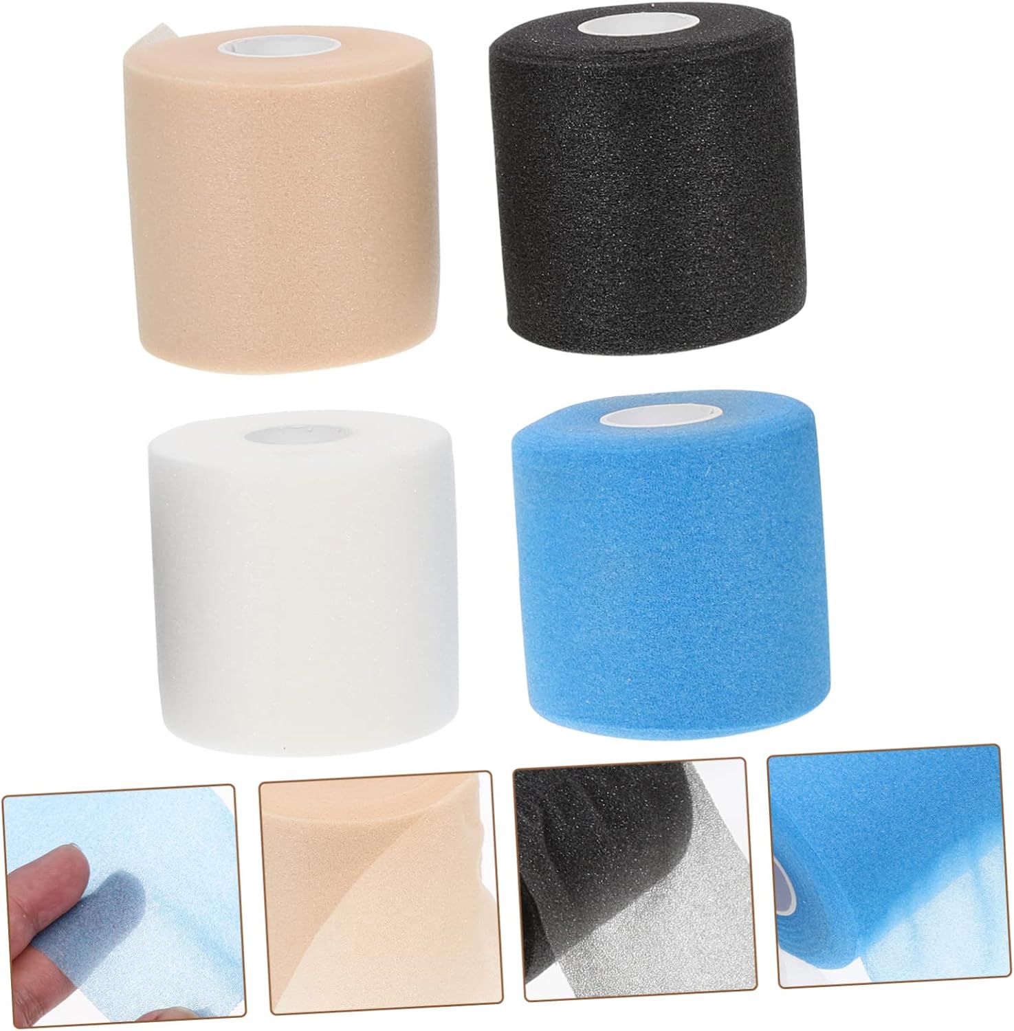 Toyvian 4rolls Elastic Sponge Bandages Shock-Absorption Athletic Joint Wrap for Sports Comfortable Self-Adhesive Skin Tone White Light Black for Football Basketball Yoga