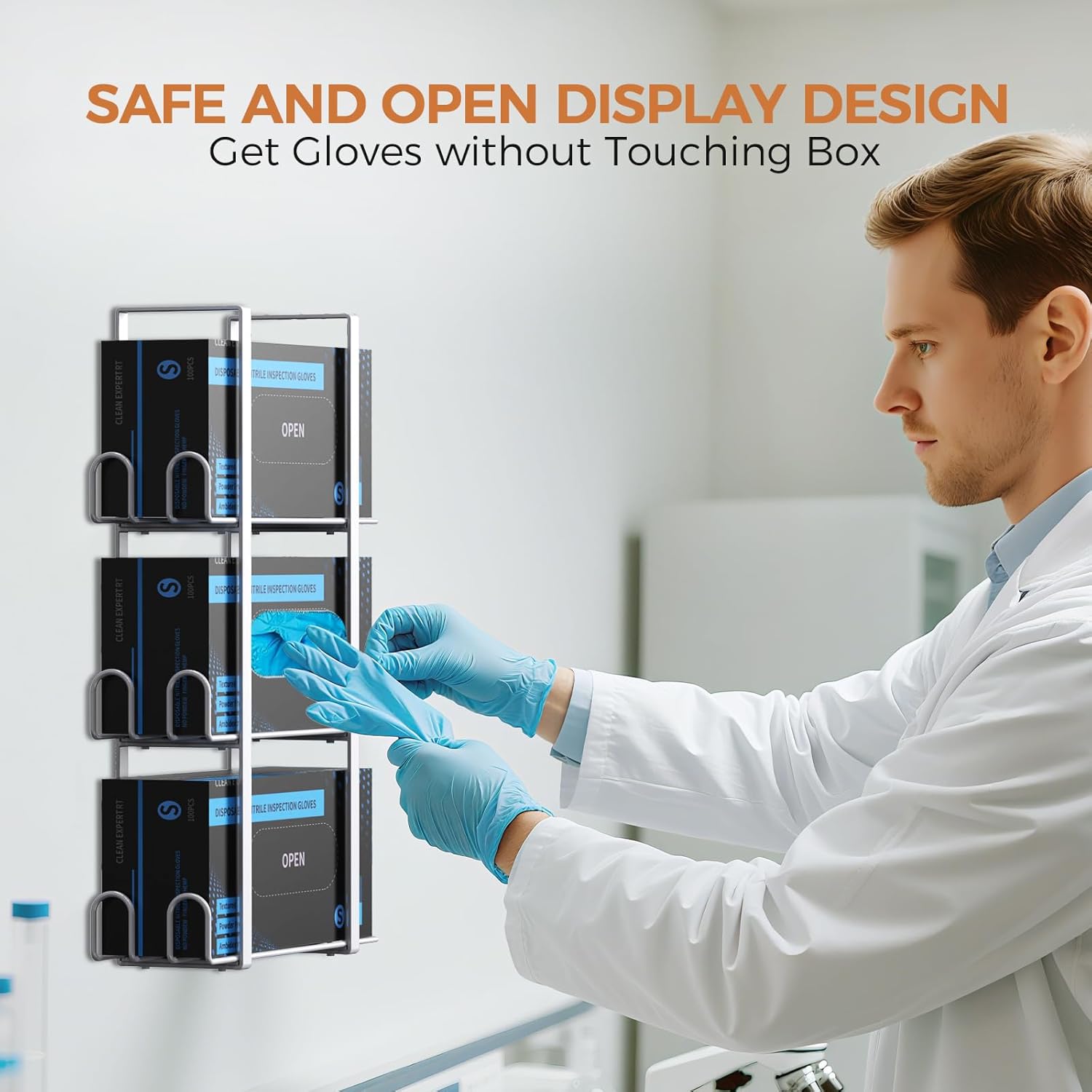 glove holder dispenser for wall mount, white metal disposable latex gloves holder for lab, wall-mounted rubber box holder, tissue rack for kitchen and garage