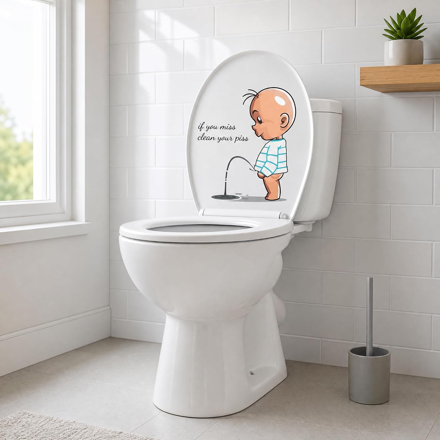 Toilet Stickers, 'If You Miss, Clean Your Piss' Funny Seat Sticker Bathroom Wall Decal, Waterproof Art Sign Decor for Lid and Tank Covers，DIY Removable Waterproof Toilet Lid