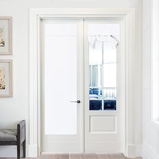 Pony Dance Door Cover for French Door, W26 x L72 inch Room Darkening Tricia Door Window Curtains for Patio French Door Front Door Tie up Shade for Sightseeing, 1 Panel, Pure White