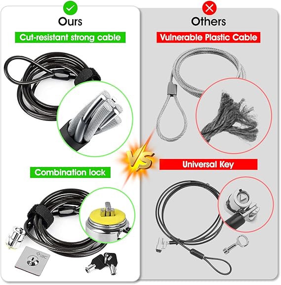 Laptop Cable Lock Hardware Security Cable Lock Anti Theft, Anchor Plate & 2 Keys Compatible with Notebooks Smart Phone Tablet Electronic Products (2 Pack)