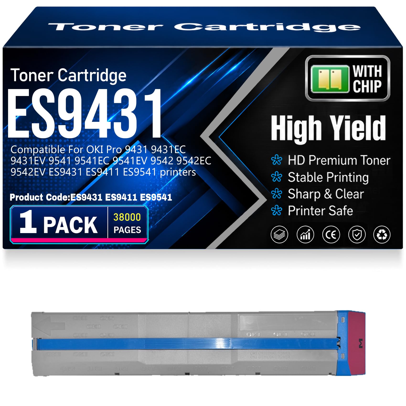Cartucce toner compatibili ES9431 (K/C/M/Y) per OKI Pro 9431 9431EC 9431EV 9541 9541EC 9541EV 9542 9542EC 9542EV ES9411 ES9541 Stampanti con chip Lavoro ad alto rendimento