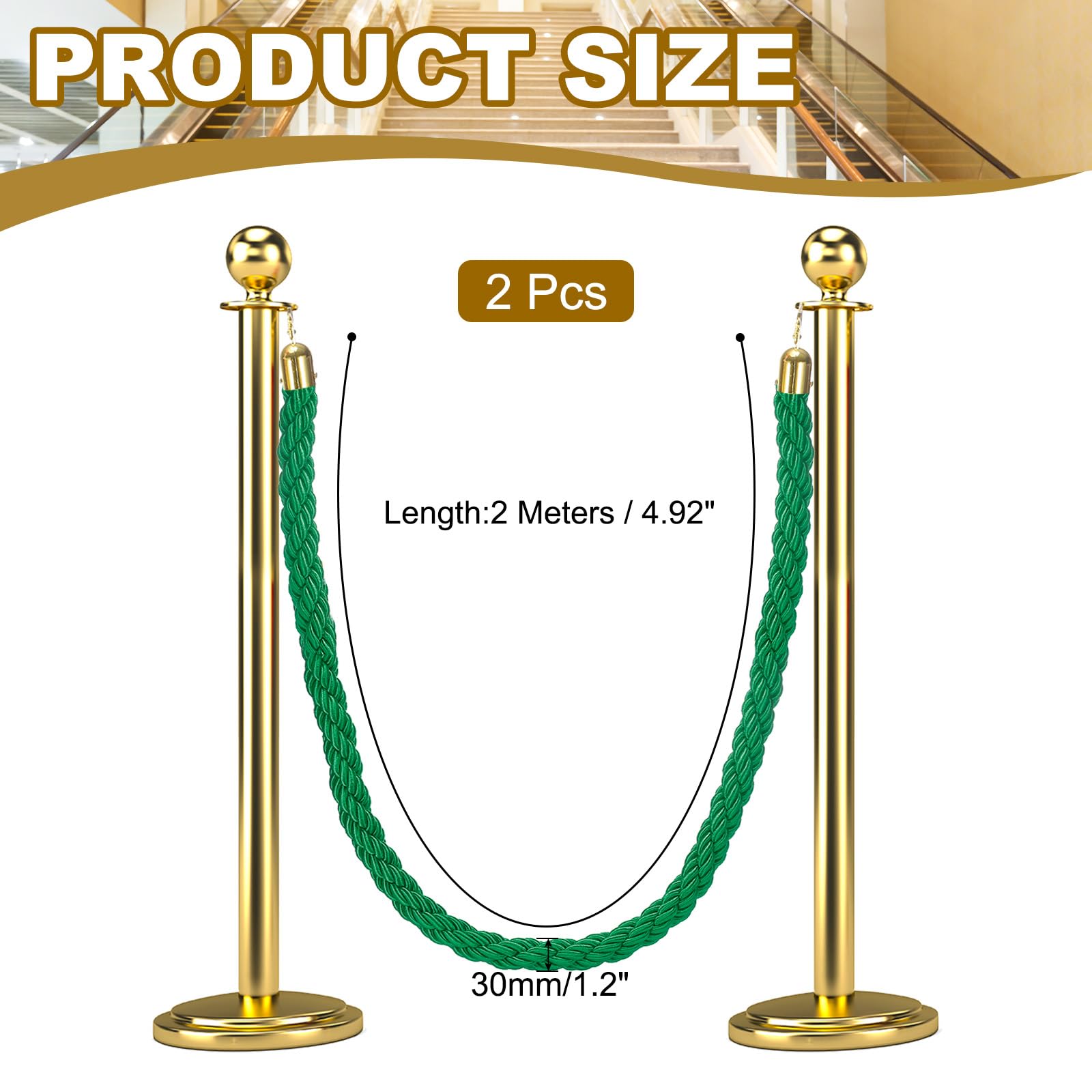 QUARKZMAN 2 Pz 6.6 Ft/2 m Cordone Barriera A Spirale Con Ganci Verde Dorato