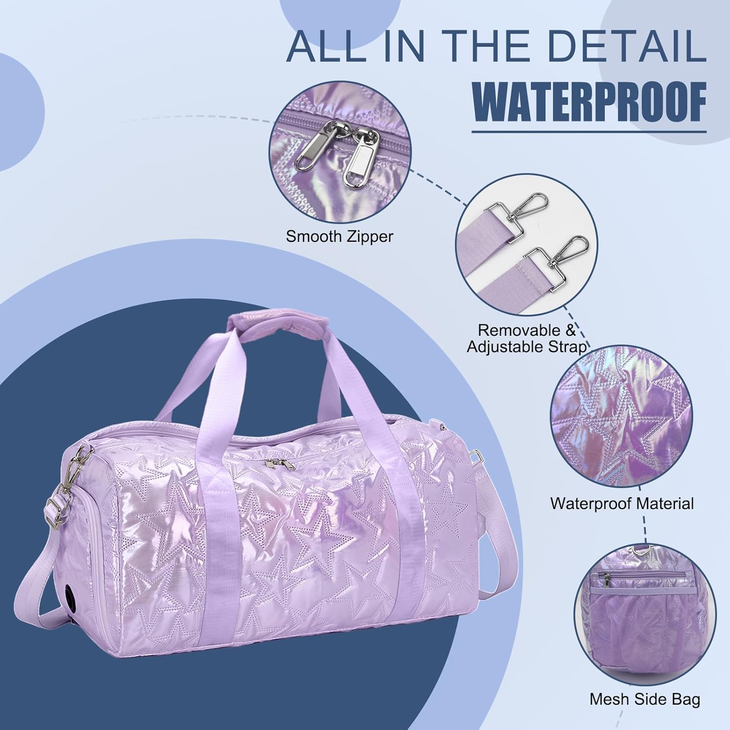 Forestfish Dance Bag For Girls, Small Gym Bag With Shoes Compartment Weekender Overnight Bag For Travel Lightweight Waterproof - Image 3