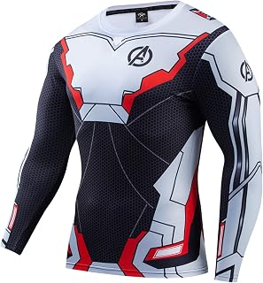 WIOSEN Mens Compression Tops Superheros Long Sleeve Base Layer T-Shirt Cool Dry Running Top Teens Sport Quantum Shirts for Fitness Gym Workout