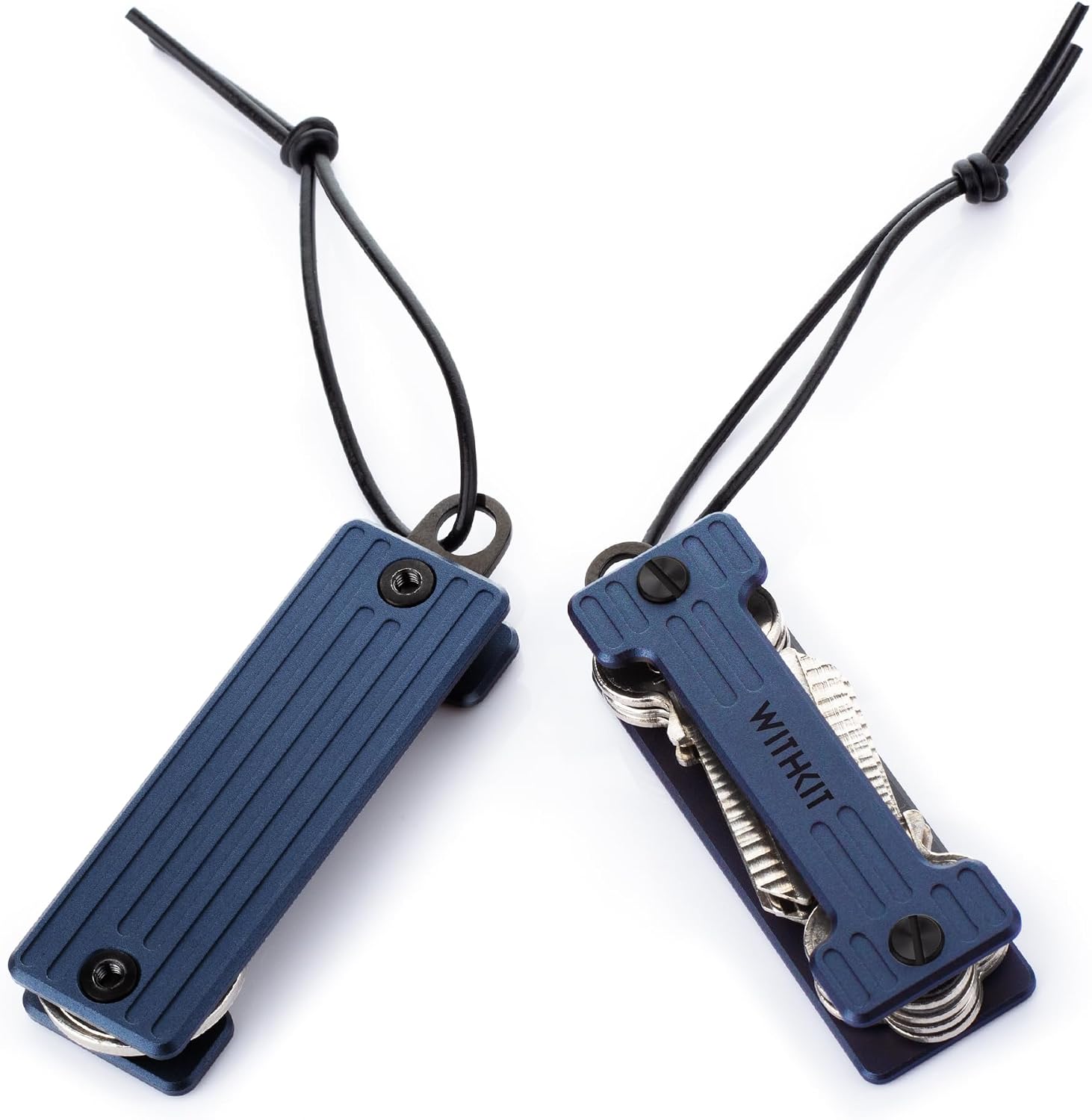 Compact Key Holder - Minimalist Keychain Organizer - EDC Key Carrier Leather Lanyard - Aluminium Key holder