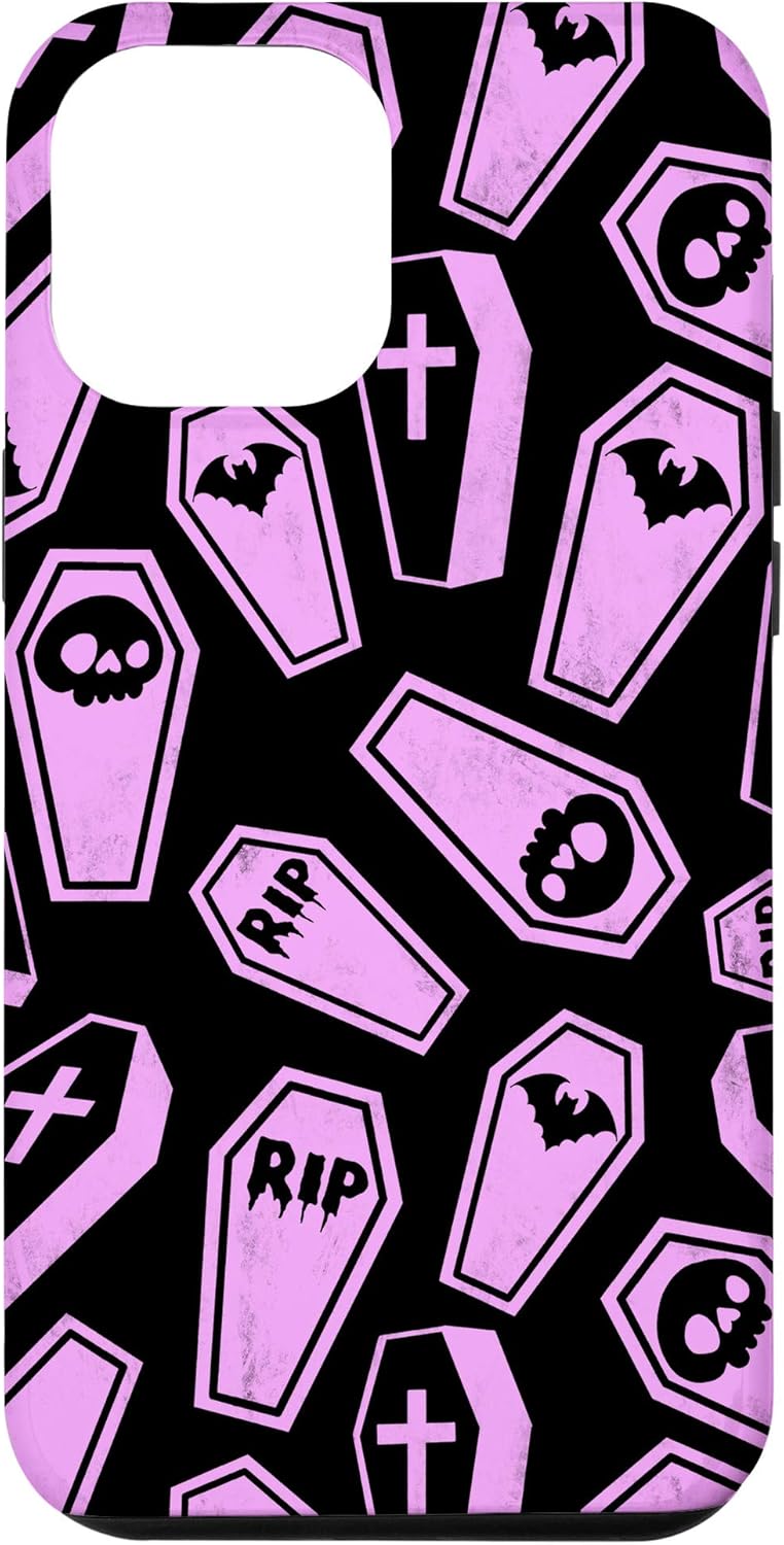 iPhone 12 Pro Max Halloween Coffin Pattern Pastel Goth Black Pink Horror Case