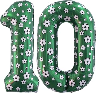 DazzJoy Voetbal verjaardagsdecoratie 10 jaar jongen, voetbalballon 10e verjaardag jongen, voetbal 40 inch ballonnen cijfers 10 groen, voetbal folieballon 10 jaar jongens, ballon 10e verjaardag jongens