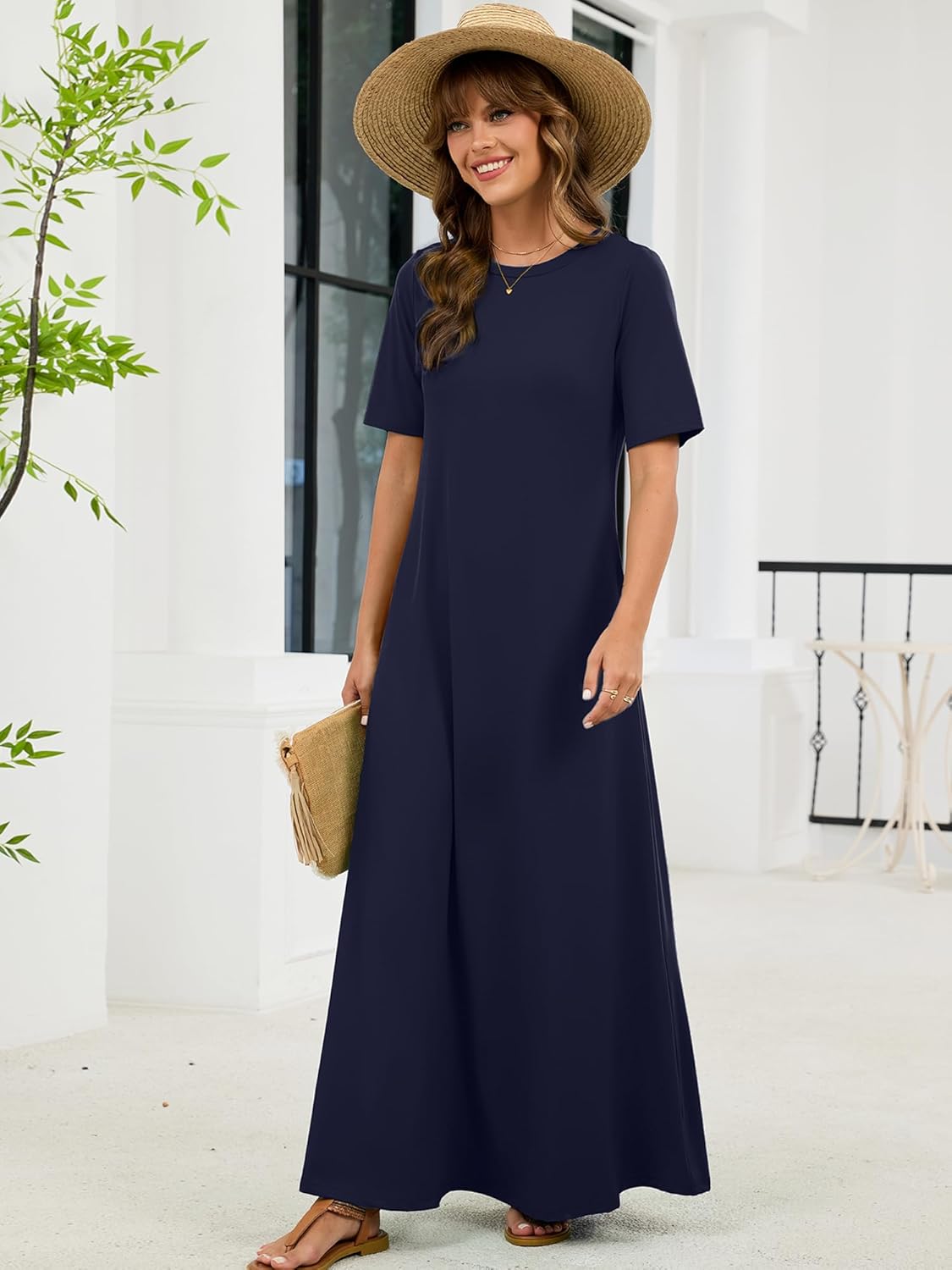 KORSIS Maxi Dresses for Women Short Sleeve Casual Summer 2026 Long T Shirt Dress Loose Beach Vacation Sundress with Pockets - Image 4