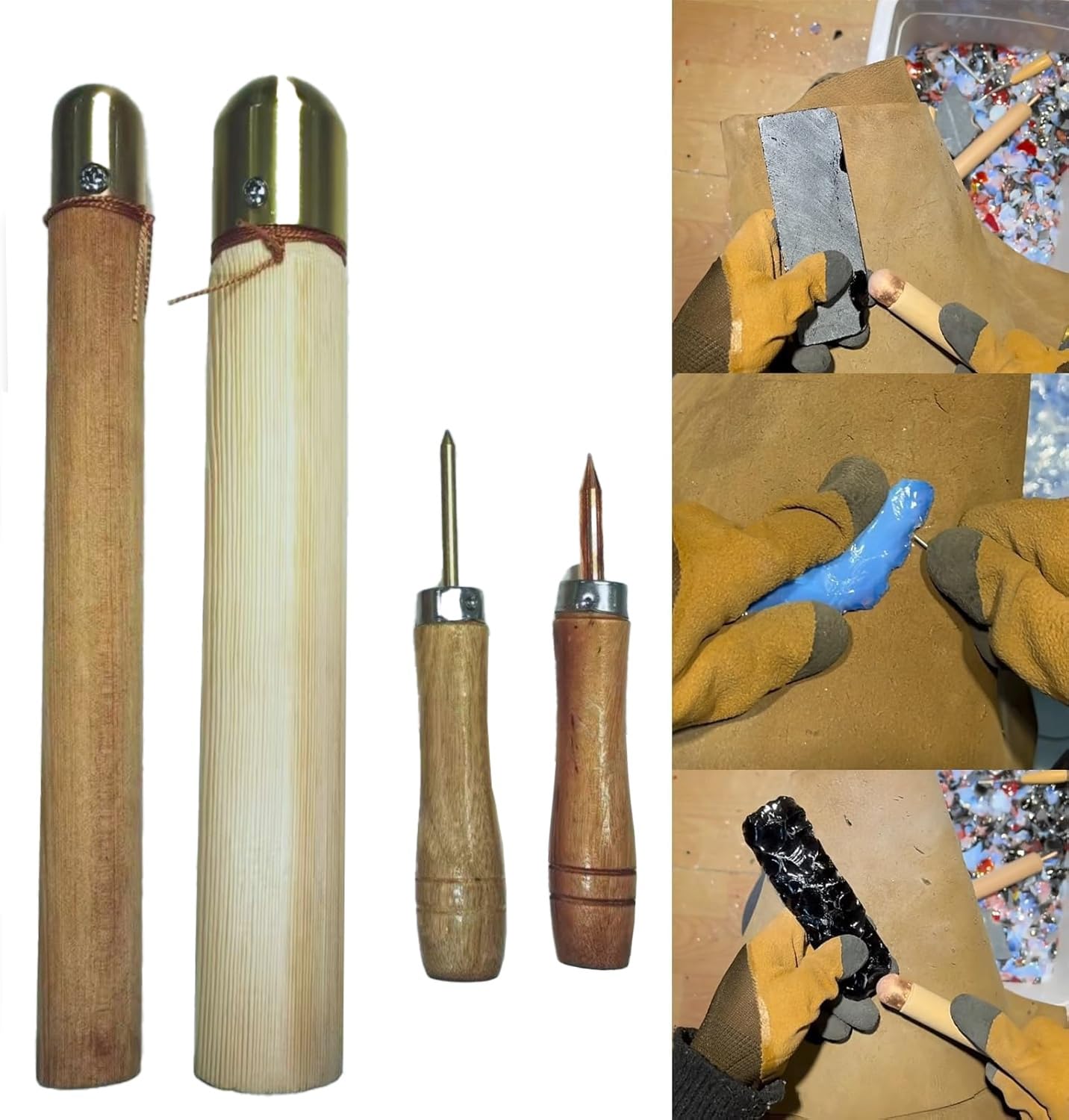 Obsidian Crafting Flint Knapping Tool, Dragon Crystal Stone Age Tool,Flint Napping Tools for Pros and Beginners,Including 1 Pressure Flaker and 3 Copper Boppers Flintknapping Kit - Flintknapping Tools