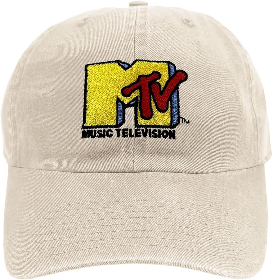 Popfunk Official MTV Logo Dad Hat - The U18 Adjustable Relaxed-Fit Cap - Unisex for Men and Women, Cream