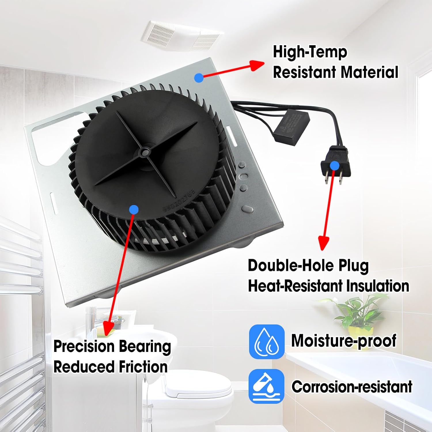Bathroom Fan Motor Assembly Replace S97015162 Compatible with Broan NuTone Bathroom Fan 678-G 2678F-A 763 683-C 683L-A 679 DX50L Series 8" x 8-1/4" Housing 110 CFM 4.0 Sones