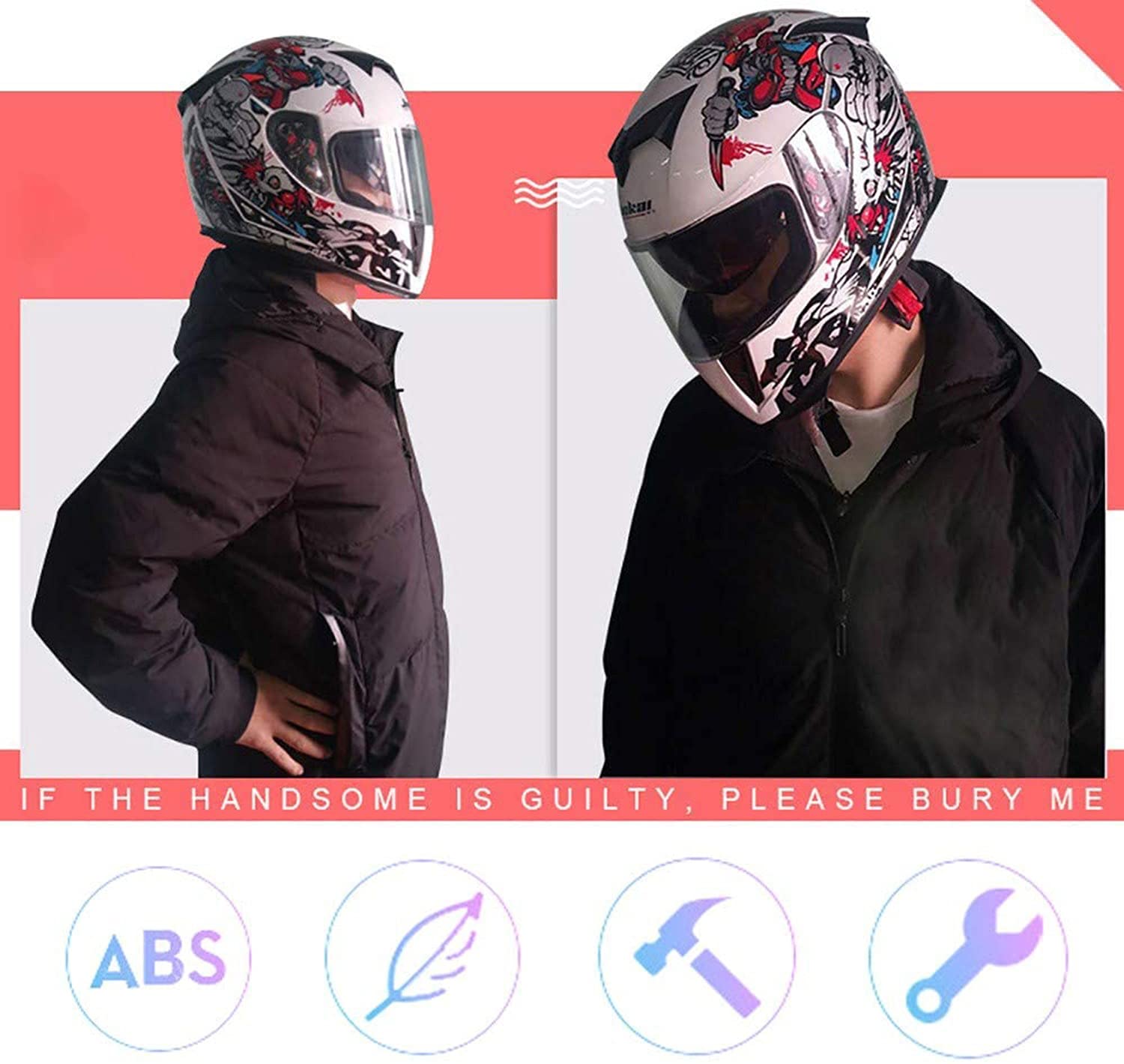 Cascos Moto Bluetooth Integrado,Casco De Moto Scooter Con Guantes Y Mascarilla, Casco Integral Con ECE Homologado Doble Anti Niebla Visera Para Mujer Hombre Adultos 55-64CM H,S