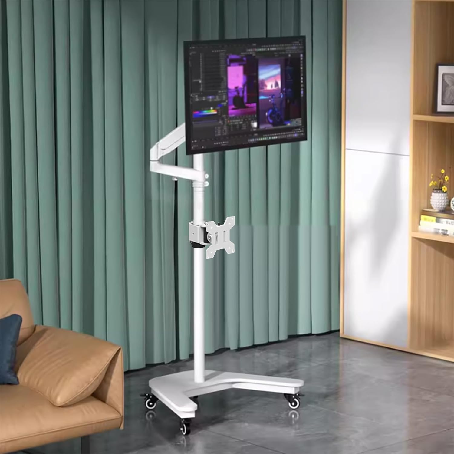 Laptop Floor Stand,Adjustable Dual-Screen Mobile Shelf,360-Degree Rotating Computer Workbench,for Home Outdoor Office(Black)