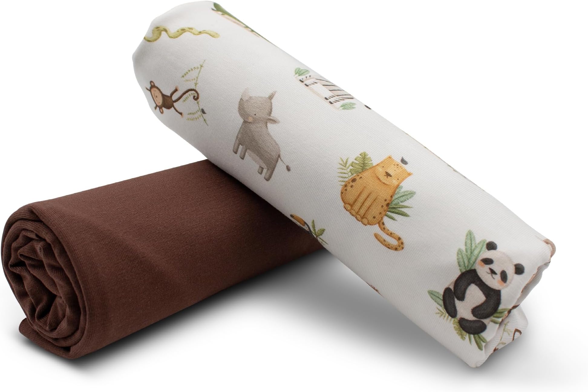 VmG-Store Jersey fabric set, colour-coordinated design + plain, each 0.5 m x 1.5 m, 95% cotton, 5% elastane, Tex Standard 100 (Zoo Animals Set67)