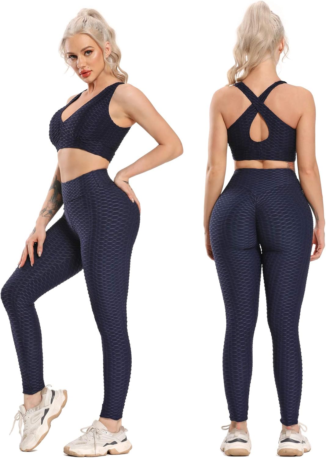 SEASUM Women High Waisted Workout Yoga Pants Butt Lifting Scrunch Booty Leggings Tummy Control Anti Cellulite Textured Tights - Image 2