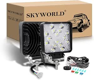 SKYWORLD 2 Pcs 4 inch 48W Square LED Work Light with 12V Wiring Harness ...