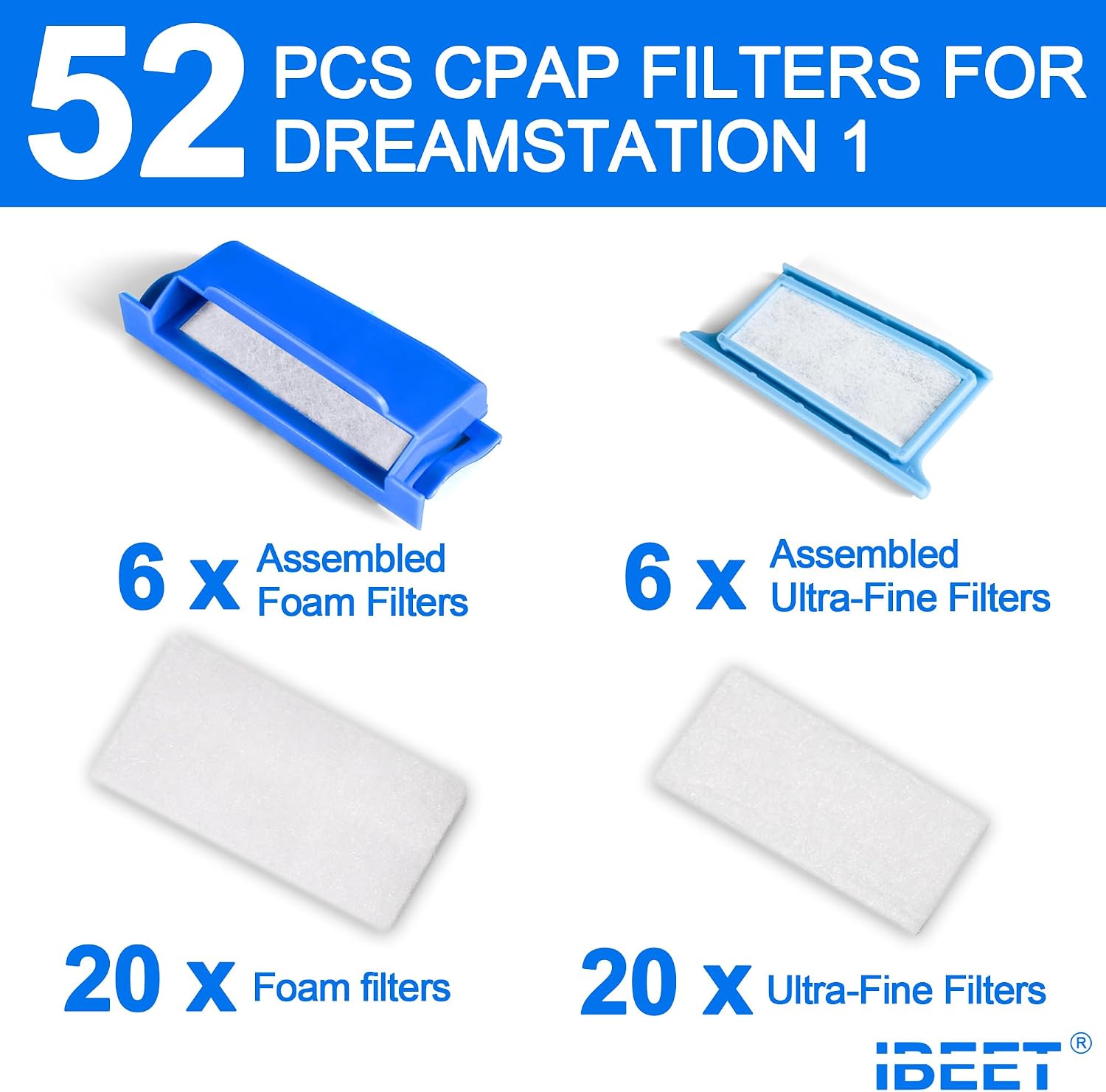 52PCS CPAP Filters for Dream Station 1 Filters, Include 6 Assembled Filters, 20 Ultra-fine Filters, 20 Foam Filters for DreamStation 1 Filter Accessories Supplied by IBEET image 2