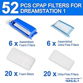 52PCS CPAP Filters for Dream Station 1 Filters, Include 6 Assembled Filters, 20 Ultra-fine Filters, 20 Foam Filters for DreamStation 1 Filter Accessories Supplied by IBEET