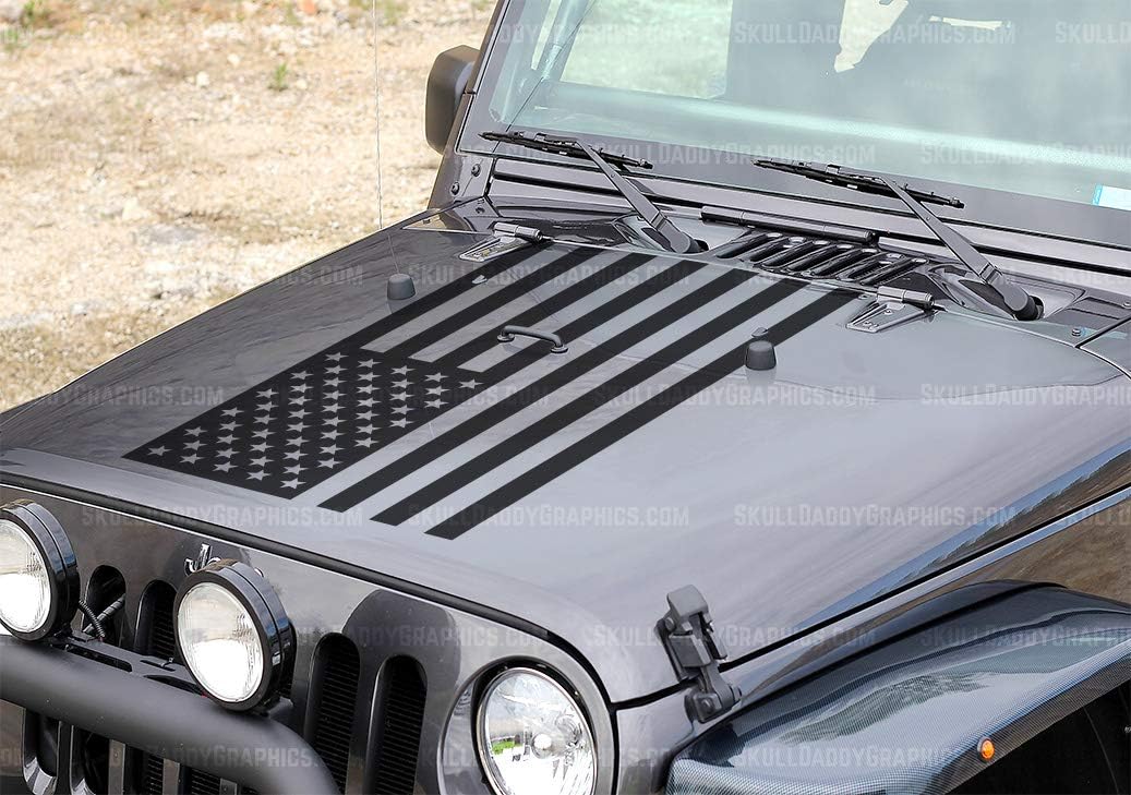 USA Flag Hood Decal Sticker to fit Jeep Wrangler JK JKU 2007-2018 (Matte Black)