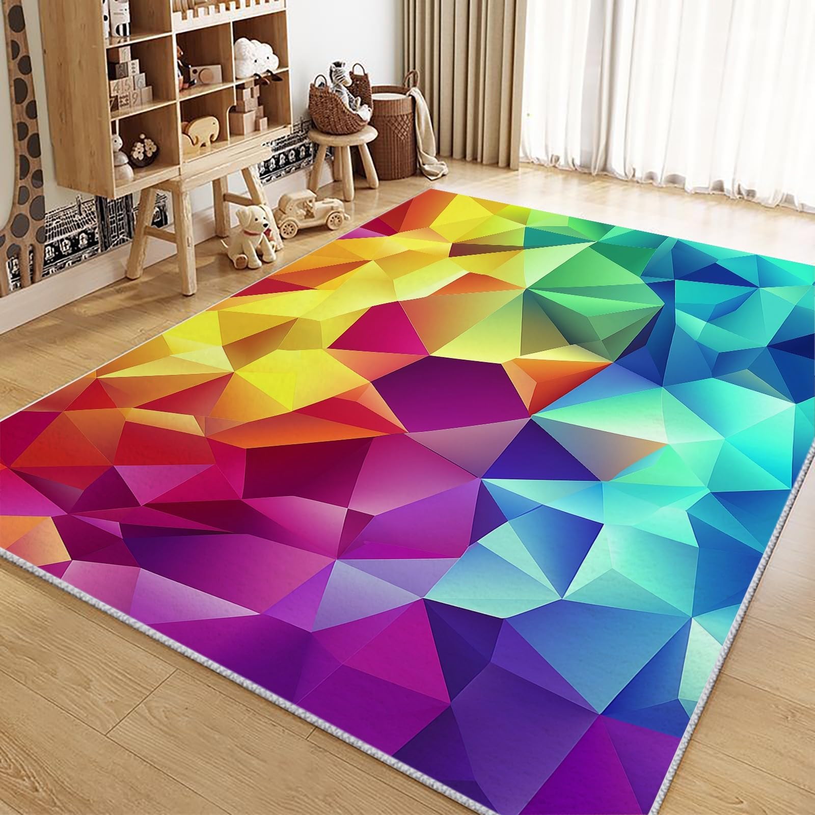 Tapis géométrique coloré 3D : la solution déco pour égayer un couloir sombre
