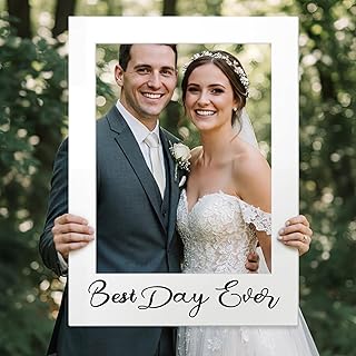 BreezeHug 32 x 24 Inch Large Wedding Photo Booth Props Frame DIY PVC Cutouts Photo Booth Selfie Frame for Wedding Bridal Shower Baby Shower Anniversary Party Supplies Decorations(Best Day Ever)