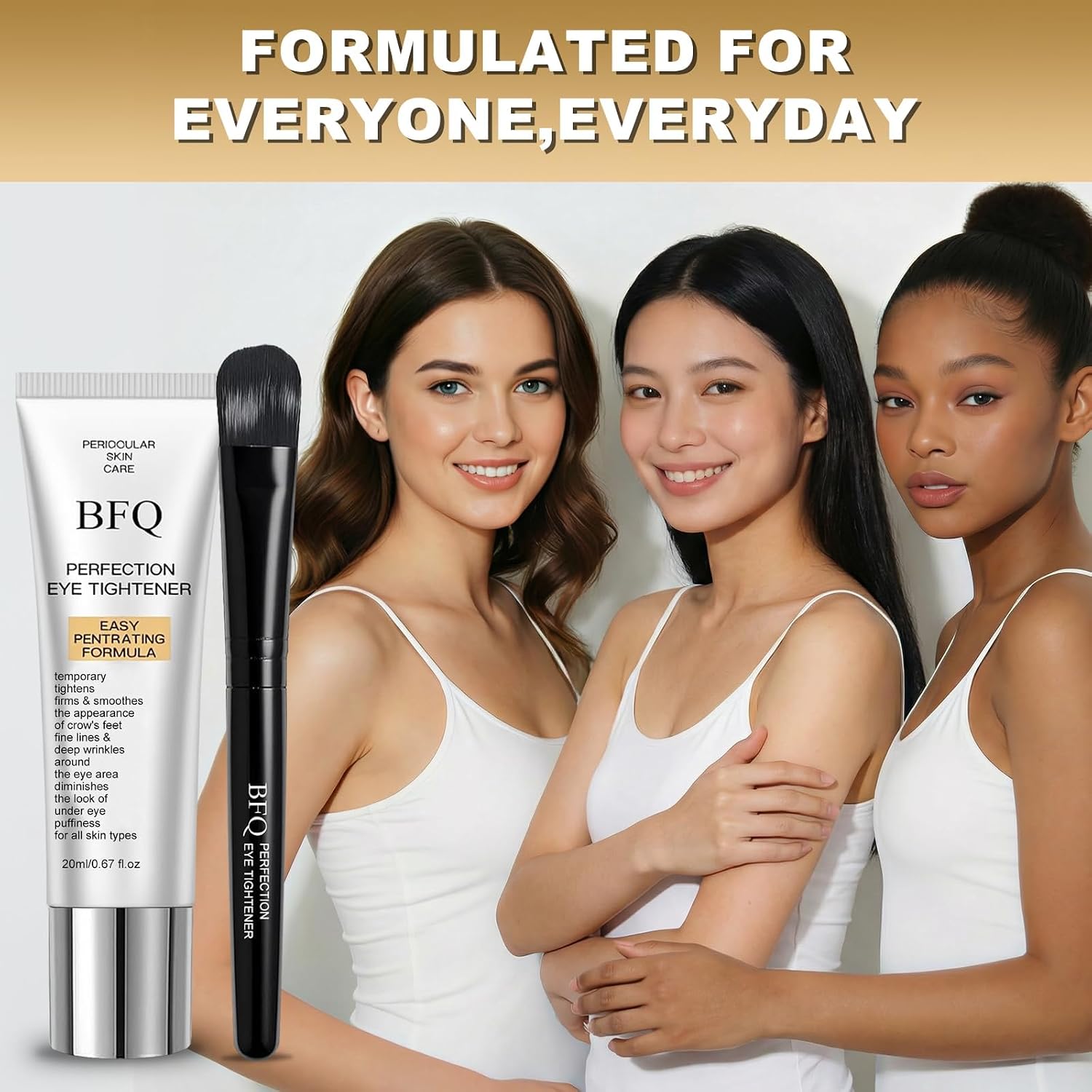 Instant Eye Tightening Cream - Targets Fine Lines & Wrinkles, with Applicator Brush, Firming Formula for Mature Skin