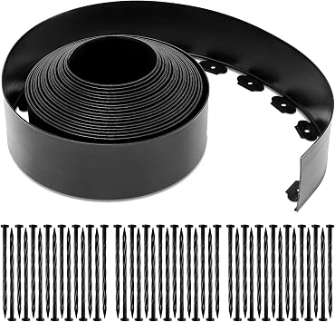 Sasylvia 6 x 50 Landscape Edging Kit Plastic Garden Edging Border Include 45 Anchoring Spikes for Lawn Garden Grass Yard Home School, Black