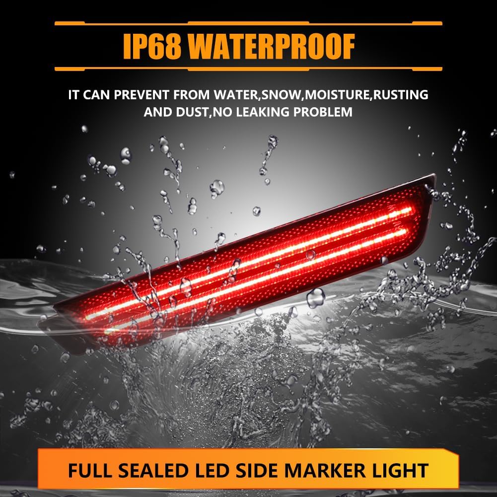 Front & Rear Fender LED Side Marker Lights for Chevy Camaro 2010-2015, 5th Gen Camaro Smoked Lens Side Bumper Marker Lamps, [Ultra-Bright] Amber & Red LED Side Markers Turn Signal Lights, 4 PCS