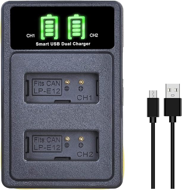 LP-E12 Battery Charger,Pickle Power LED Dual USB Charger with Type C Port for Canon M10 M50 M 100D Kiss X7 Rebel SL1 Camera Battery (Not include battery)