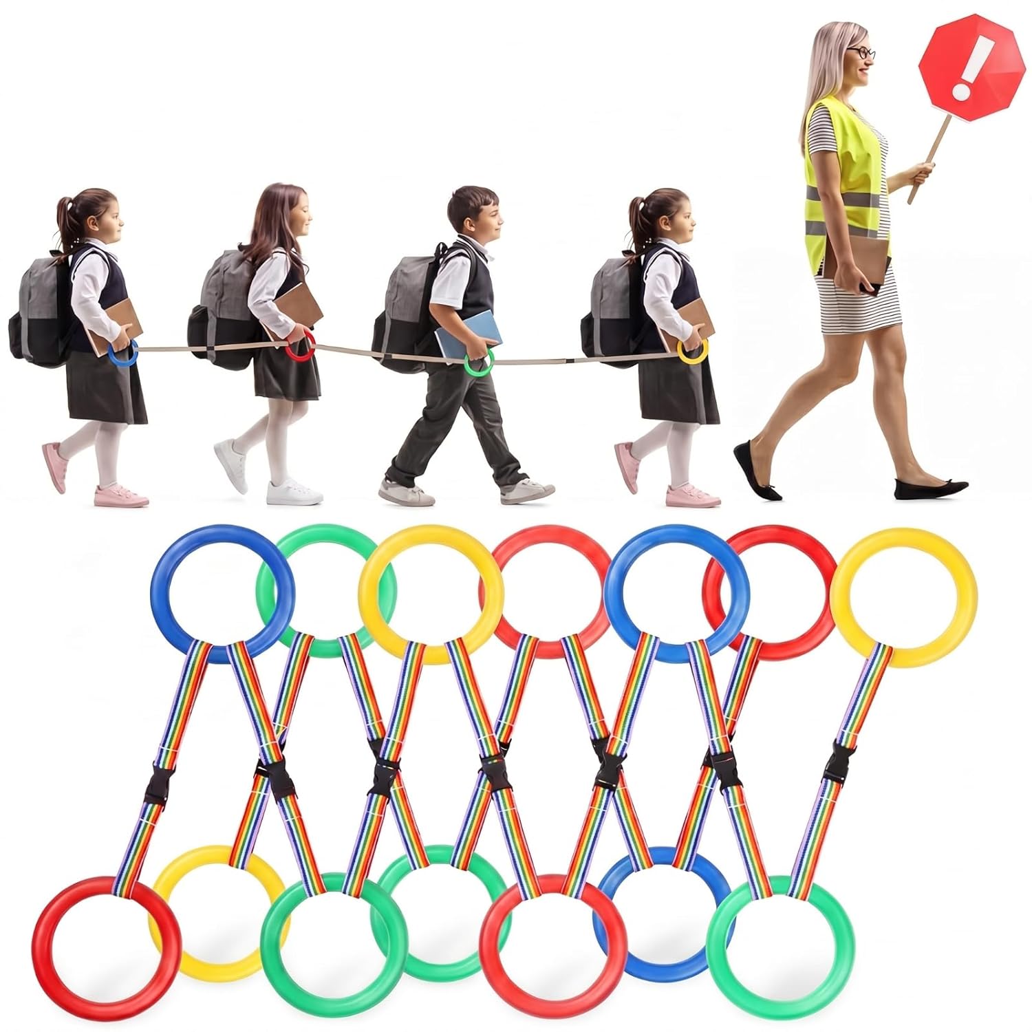 Reginary 16 Pcs Toddlers Walking Ropes Preschool Walking Rope for Kids Colorful Line Safety Loops Detachable Transition for Children's School Kindergarten Outdoor Supplies Wrist Leashes
