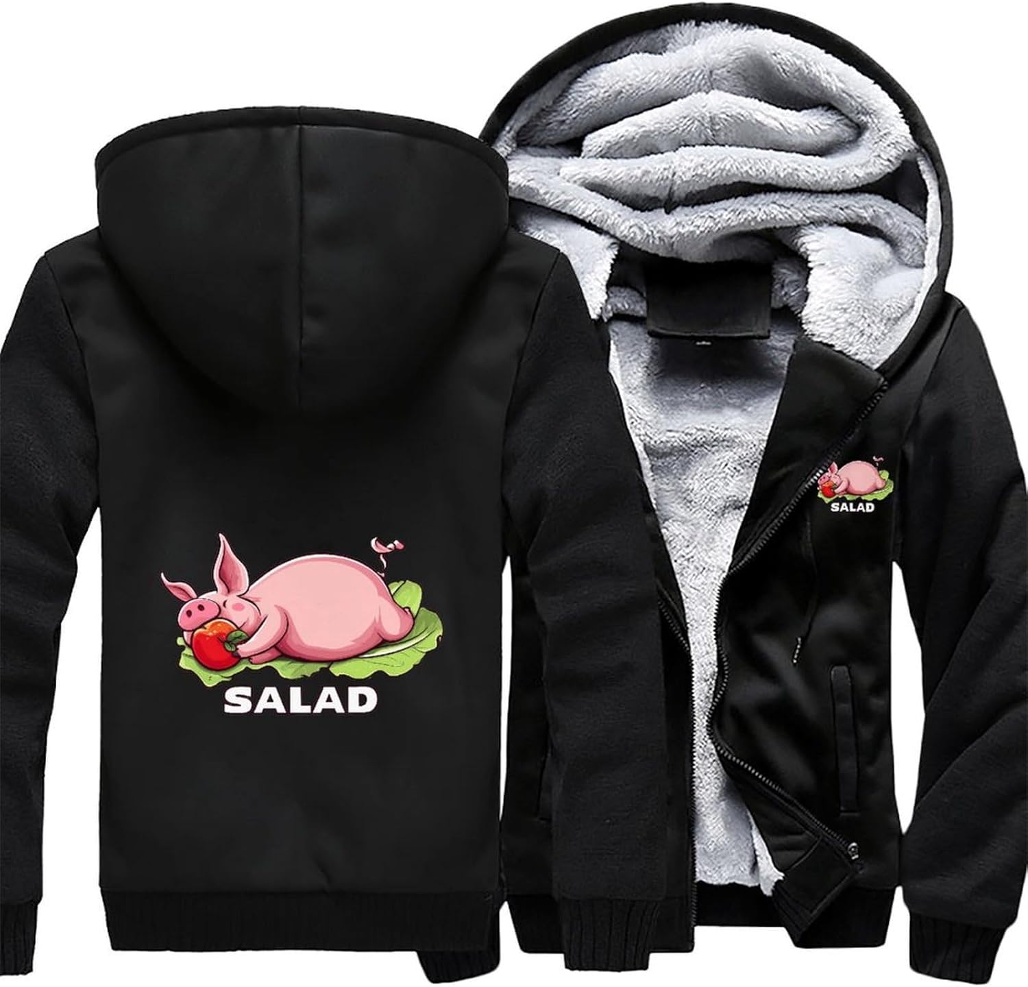 Funny Salad Warm Men's Hoodies Sweatshirt Thick Fleece Jacket Coat with Pockets Winter