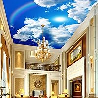 Vista 2 de Mural de pared de techo, 3D azul cielo blanco, papel tapiz autoadhesivo para despegar y pegar, calcomanía extraíble para decoración del hogar, fondo