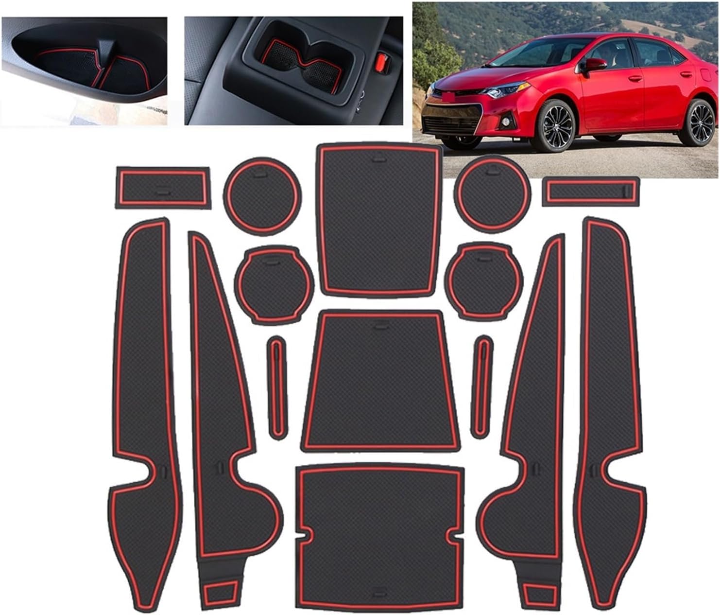 Rubber Mat Groove Cup Compatible with Toyota Corolla Altis E170 E180 2014 2015 2016 2017 Anti-Slip Slot Hole Pad Car Stickers Accessories(Black)