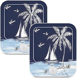 Plug Into Wall LED Night Light, Warm White Hawaiian Palm Tree Navy Blue Adjustable Brightness Nightlight with Smart Dusk to Dawn Sensor for Bedroom, Bathroom,Kitchen