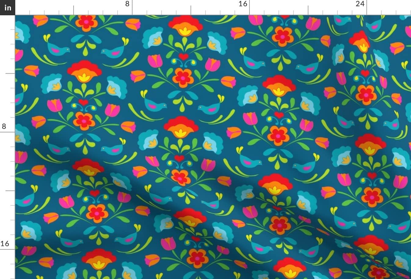 Spoonflower Fabric - Swedish Folklore Floral Flowers Over Multi Colored Scandinavian Deep Printed on Upholstery Velvet Fabric Fat Quarter - Upholstery Home Decor Bottomweight Apparel