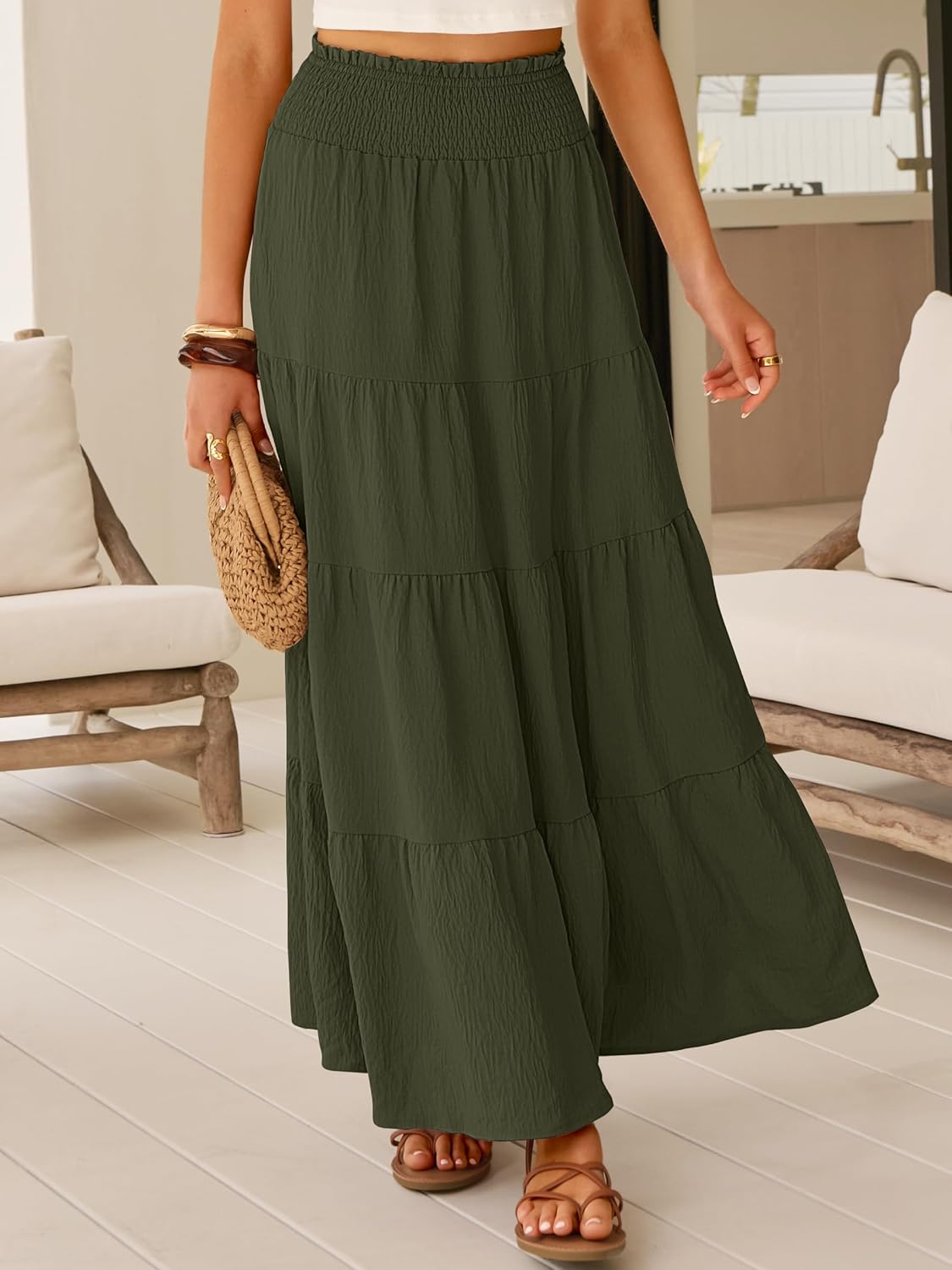 ANRABESS Womens Maxi Skirt Summer Boho Long Flowy Elastic High Waist A-Line Tiered Skirts 2026 Casual Beach Vacation Clothes - Image 2