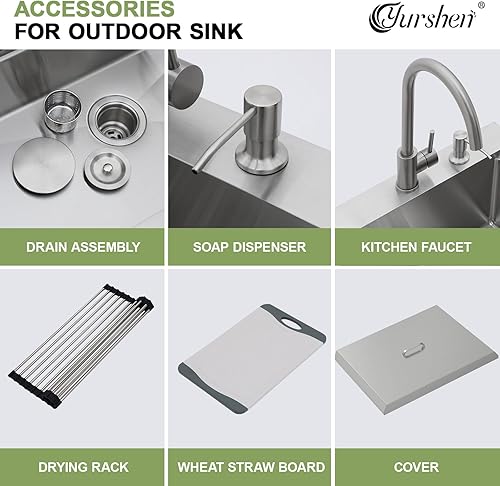 Miniatura 7 de Fregadero de cocina para exteriores de 21 pulgadas, fregaderos de barra de montaje superior con grifo de 21 x 20 x 10 pulgadas, fregadero de acero