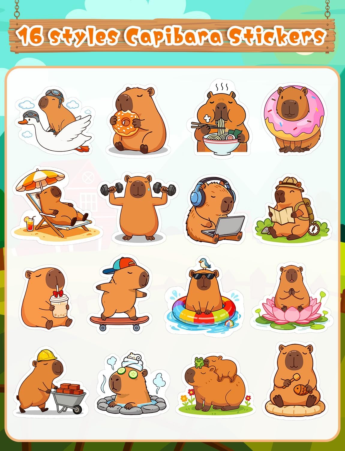 1200 Pcs Capybara Stickers Cute Stickers Waterproof Cartoon Capybara Stuff Decals Nature Capybara Party Favors Gifts for Adults Teens Water Bottle Laptop Luggage Helmet Skateboard Motorcycle