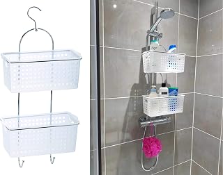 HOMION 2 Tier Large Hanging Caddy With Plastic Extra Deep Baskets Shower Rack Storage Bathroom Organiser
