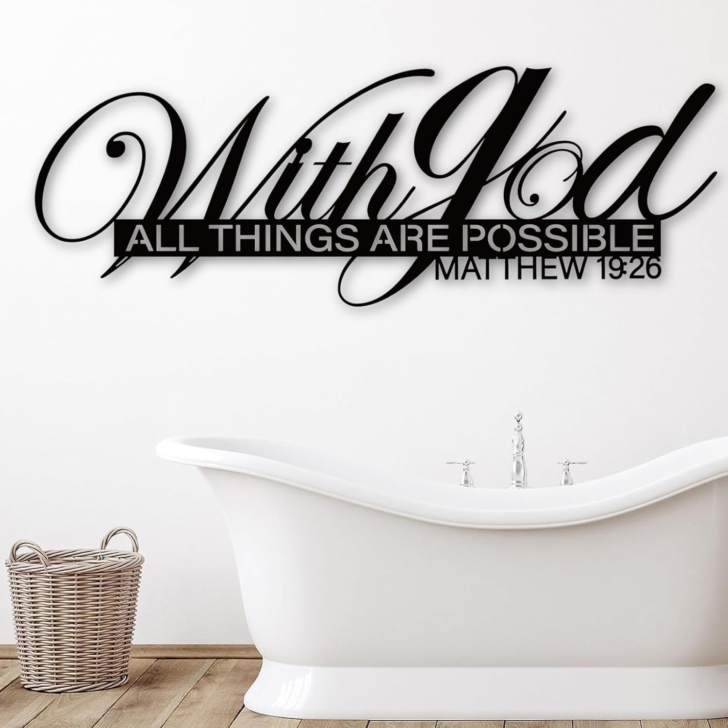Mimiso With God All Things Are Possible Wall Art,With God All Things Are Possible Wall Decor for Living Room,Dining,Metal Christian Scripture Bible Verse Wall Decor(White, 30"x10",Metal Wall Art)