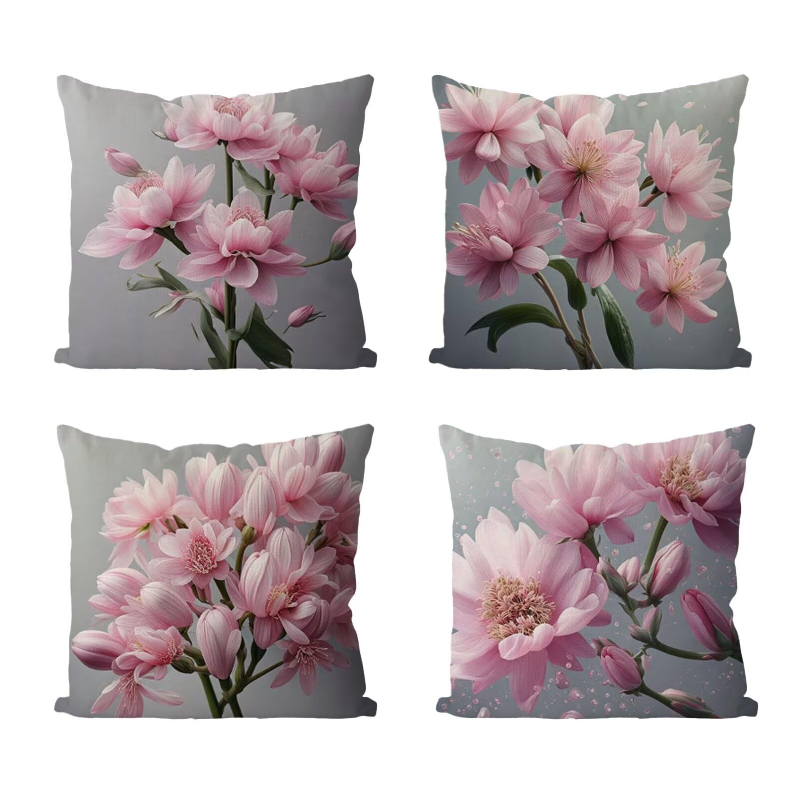 Kissenbezug 65x65 4er Set, Outdoor Kissen Grau Sofakissen, Wasserdicht Kissenbezüge Hellrosa Dekokissen mit Unsichtbarem Reißverschluss, Zierkissenbezüge für Schlafzimmer Sofa Stuhl Bett Garten G1-328