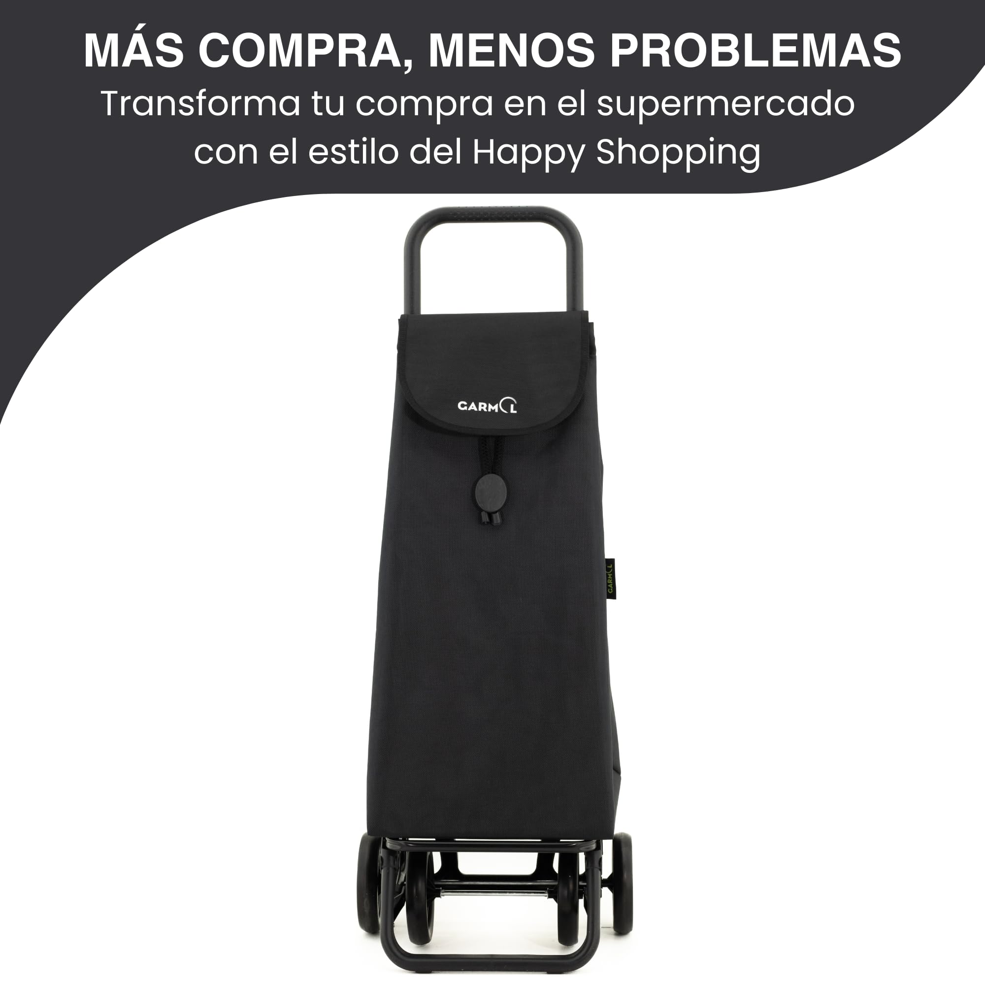 Garmol Carrello Per La Spesa Pieghevole – Poliestere 1680D Resistente, Capacità 55L, Dimensioni 40x27x105 Cm, Colore Nero