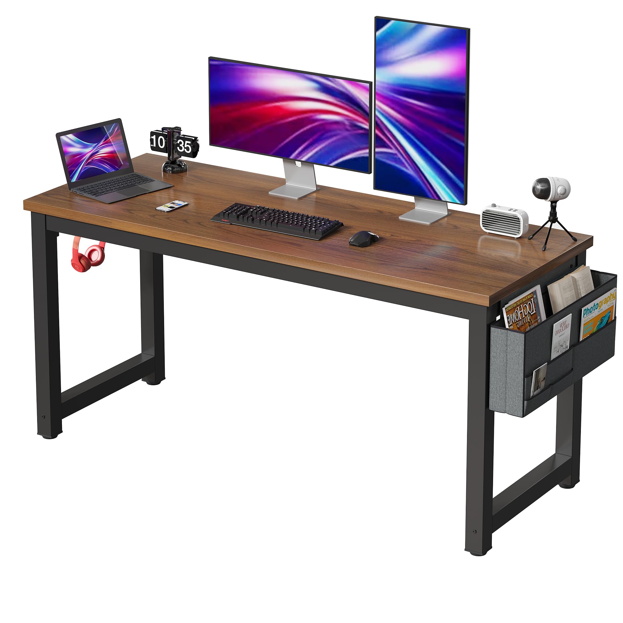 SURMIO Large Computer Desk - 63 Inch Home Office Desks Study Student Writing Table Gaming Desk Wood Modern Simple Table with Storage Bag & Headphone