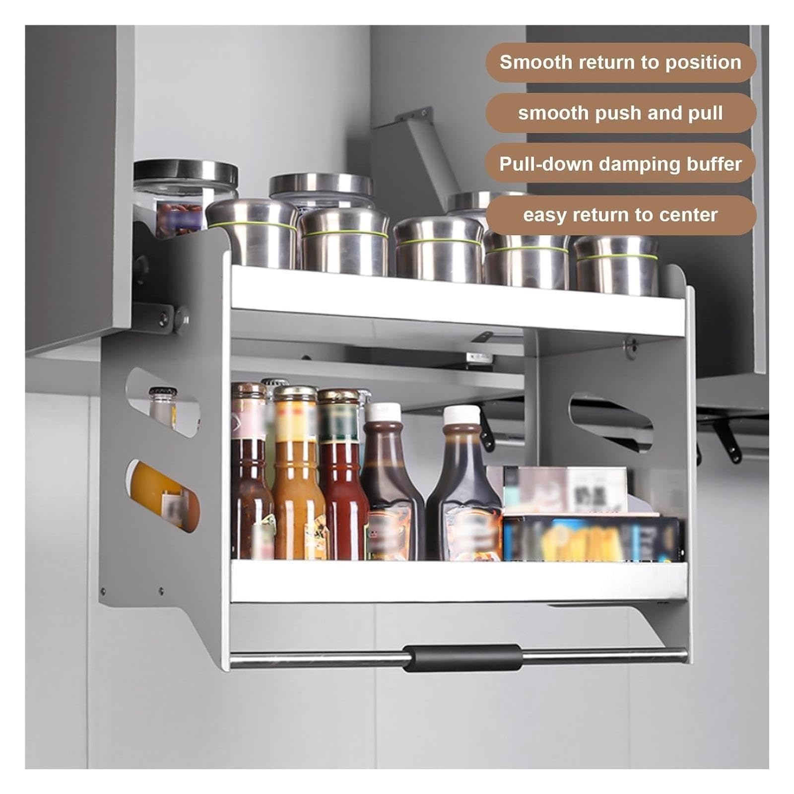 2-stufiges Herunterziehbares Schrank-Organizer-Küchenregal Aus Edelstahl 304 Mit Einer Tragfähigkeit Von 15 Kg. Großer Stauraum Ist For Küchen Geeignet(86x27x52cm)