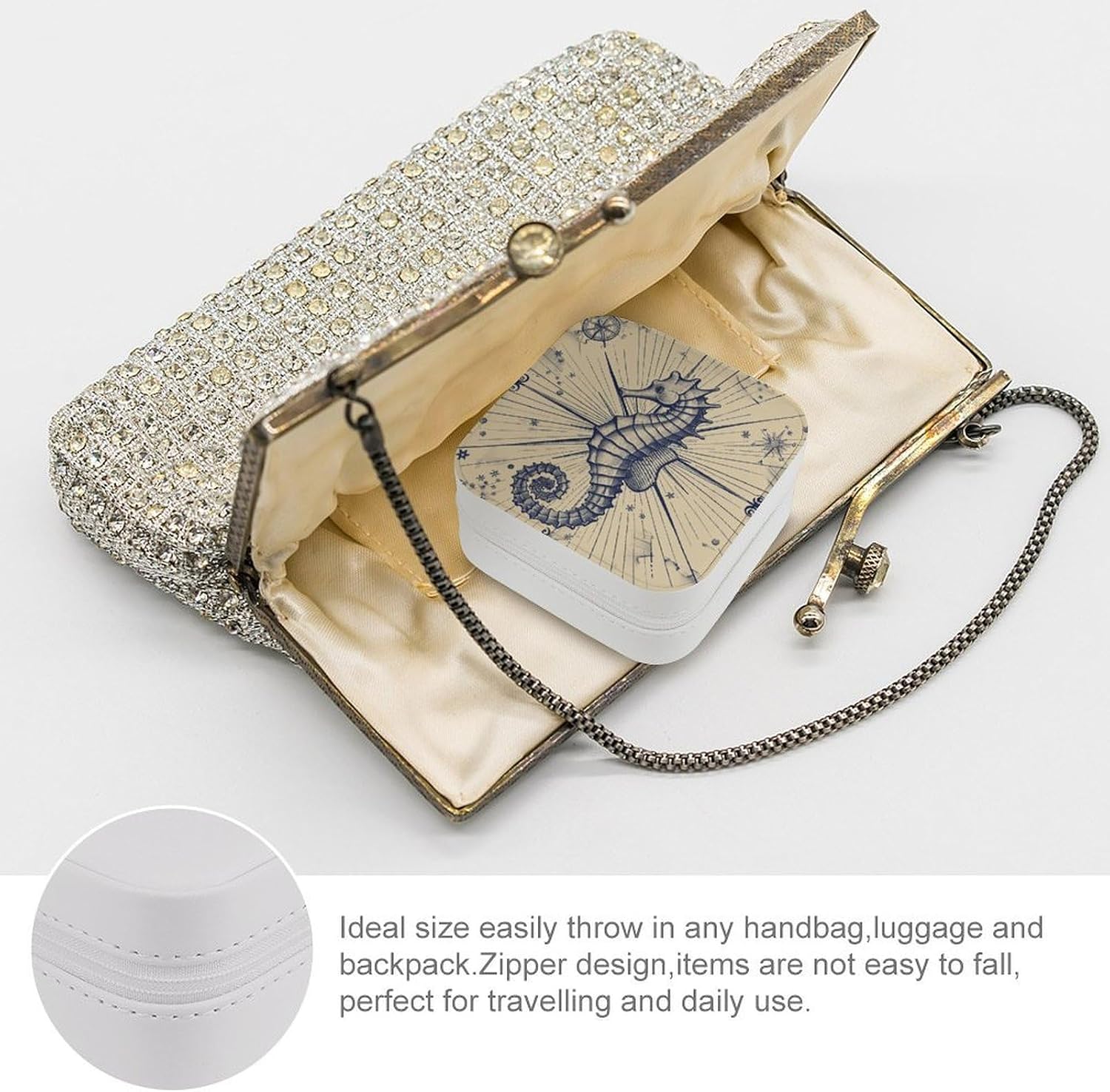PU Leather Storage Box,Old Nautical Chart Style Printed Portable Jewelry Box Mini Travel Storage Box Women's Jewelry Storage Rack for Necklace Earrings Bracelets Rings image 3