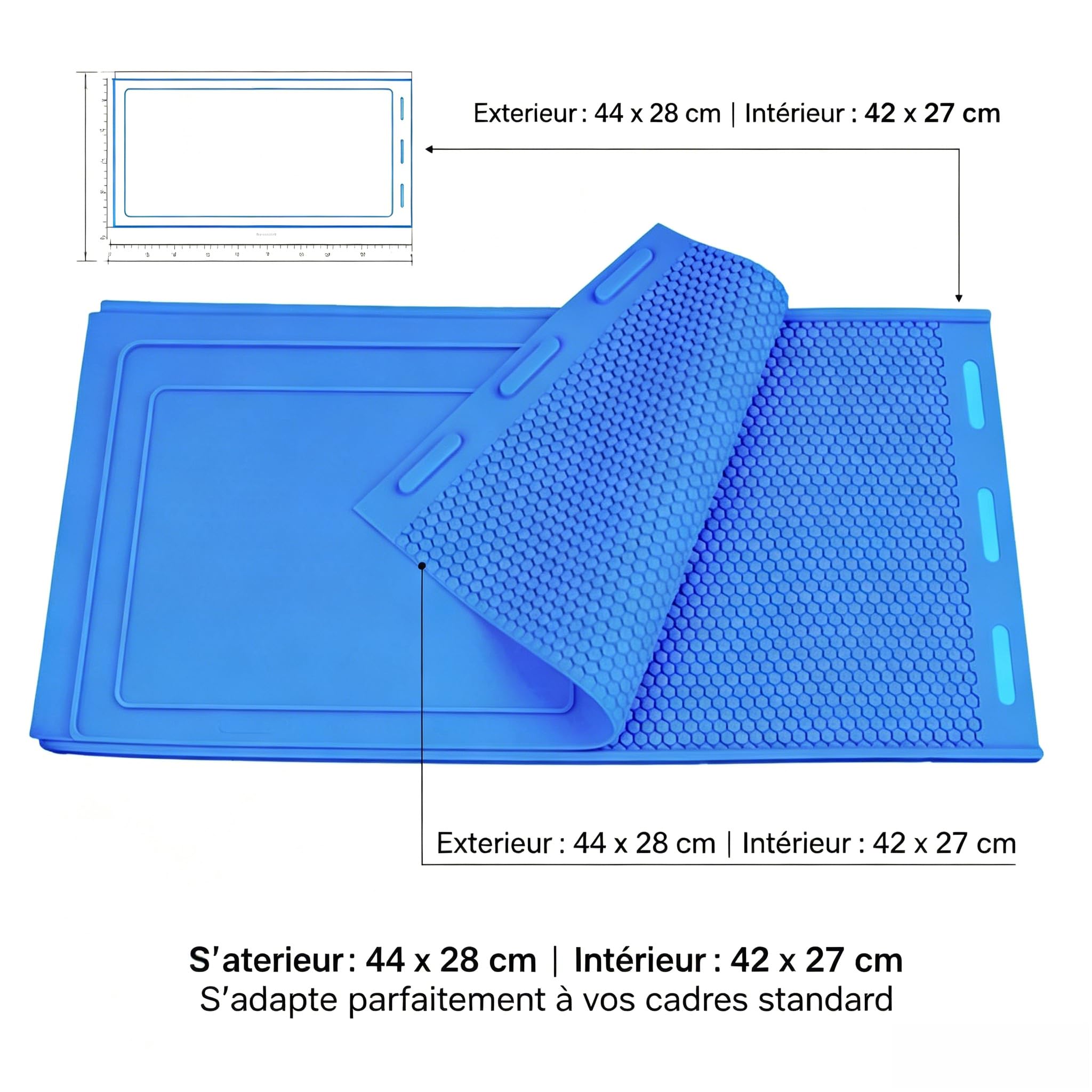 Lot de 2 presses de cire d'abeille en silicone pour fond de teint et fabrication de feuilles de cire d'apiculture, facile à démouler (44 x 27 cm, bleu)